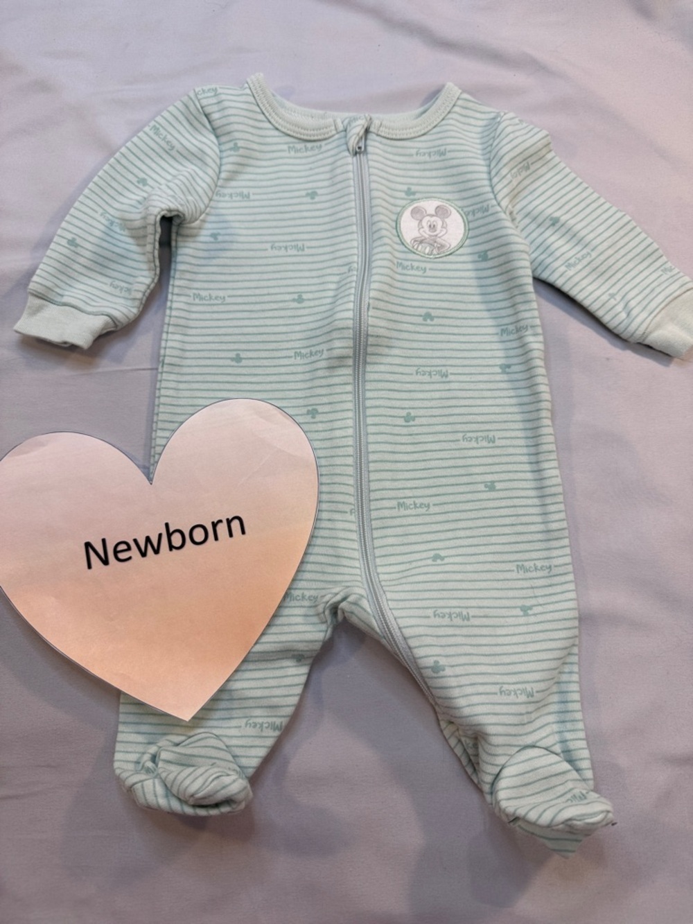 Disney Mint Stripe Mickey Zip-Front Footed One-Piece